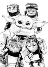 Feuille de coloriage - Les petits pilotes de la galaxie - The Mandalorian and Grogu