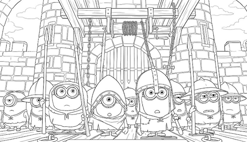 Free coloring page - In front of the castle - Minions and Monsters