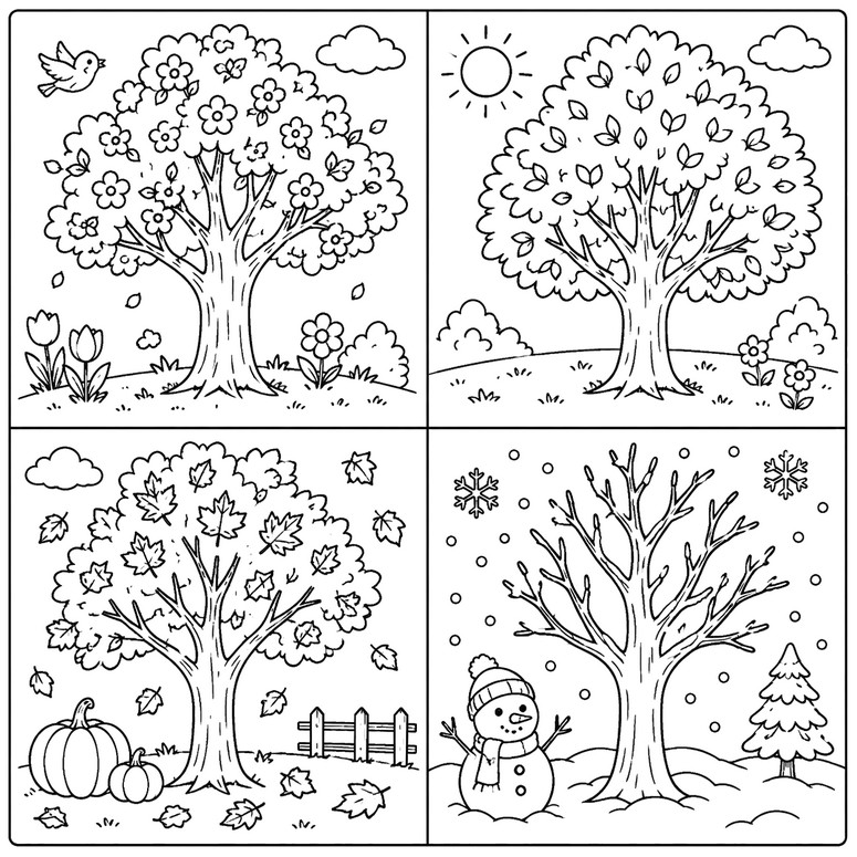 Coloring page - Tree - Four seasons