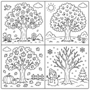 Printable coloring - Tree - Four seasons