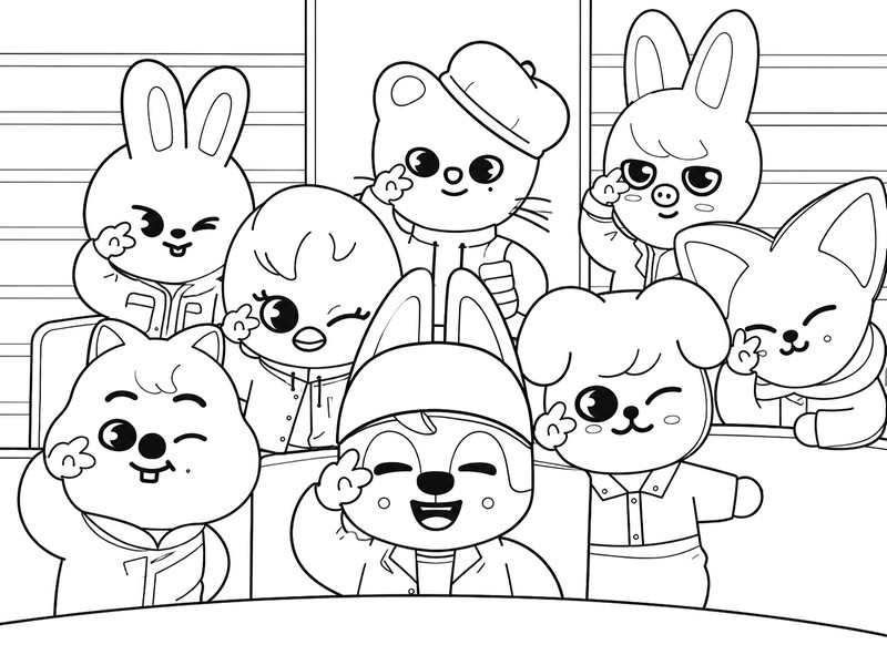 Coloriage gratuit - Tous les amis - SKZOO - Stray Kids