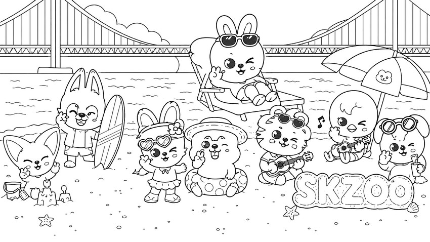 Feuille de coloriage - A la plage - SKZOO - Stray Kids