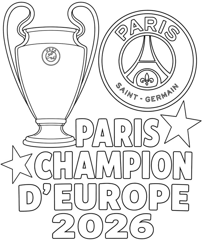 Coloriage à télécharger - La coupe - PSG - Champion d'Europe 2026