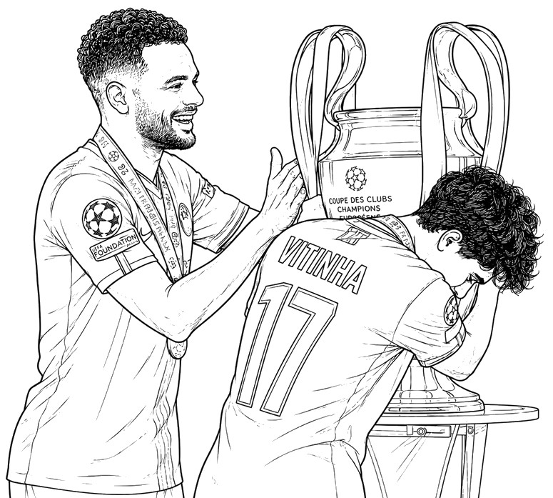 Feuille de coloriage - Ramos et Vitinha - PSG - Champion d'Europe 2026