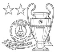 Feuille de coloriage - Le trophée et les deux étoiles - PSG - Champion d'Europe 2026