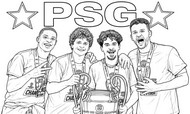Coloriage à télécharger - Nuno Mendes, João Neves, Vitinha, Gonçalo Ramos - PSG - Champion d'Europe 2026