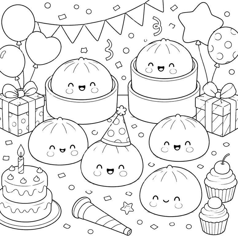 Drawing to color - It's party time! - Squishy Dumpling