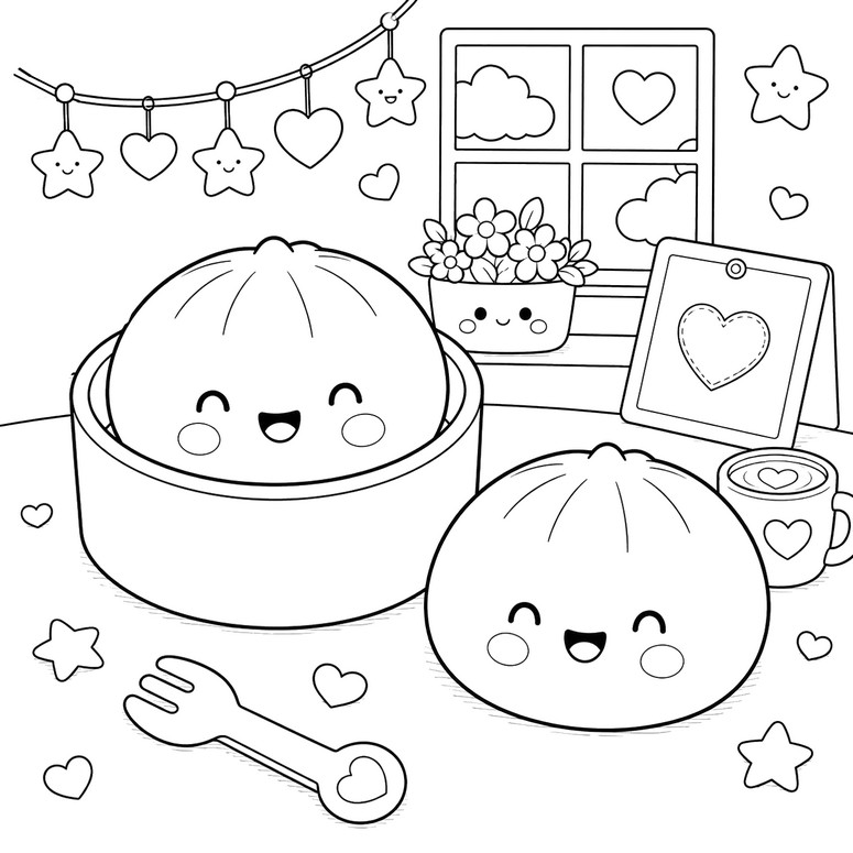 Free coloring page - Two Squishy Dumplings - Squishy Dumpling