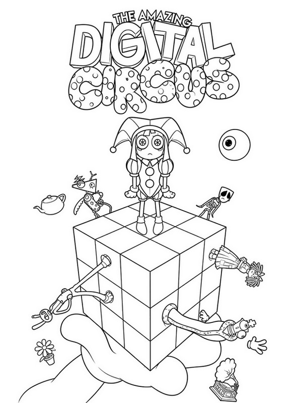 Downloadable coloring - The mysterious cube - The Amazing Digital Circus