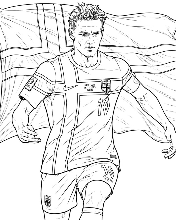 Coloriage - Martin Ødegaard - Equipe de football de Norvège