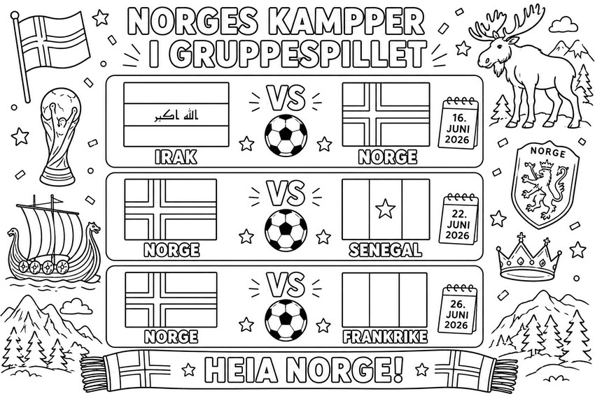Feuille de coloriage - Matchs de poule - Equipe de football de Norvège