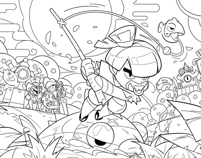Coloriage gratuit - Nori en pleine action - Brawl Stars - Rébellion De Ramen