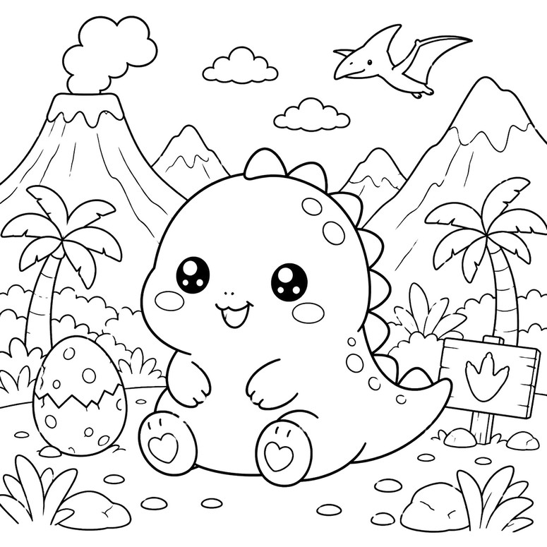 Image à colorier - Dinausore - Animaux Squishy