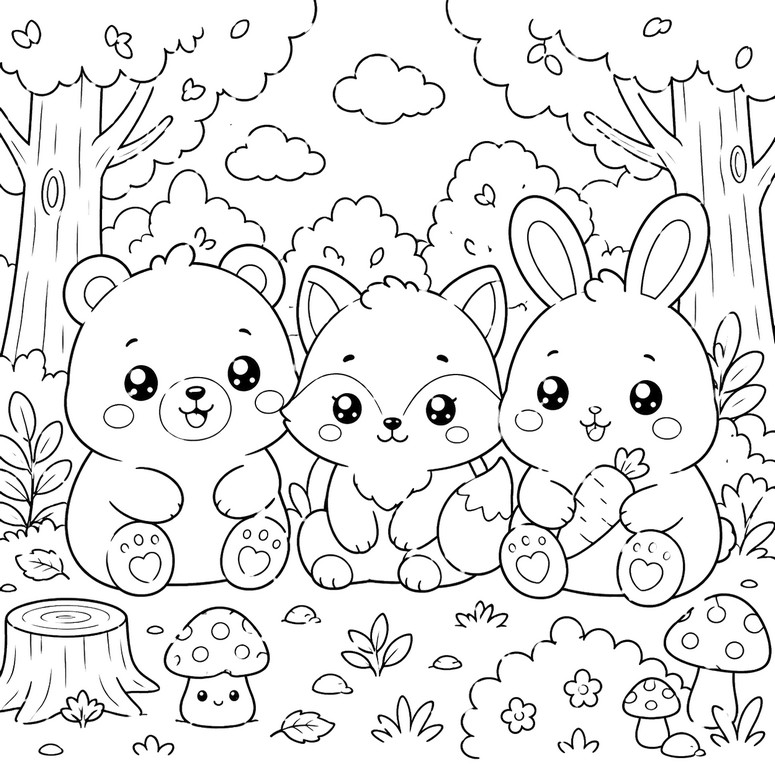 Coloriage - Lapin, Renard et Ours - Animaux Squishy