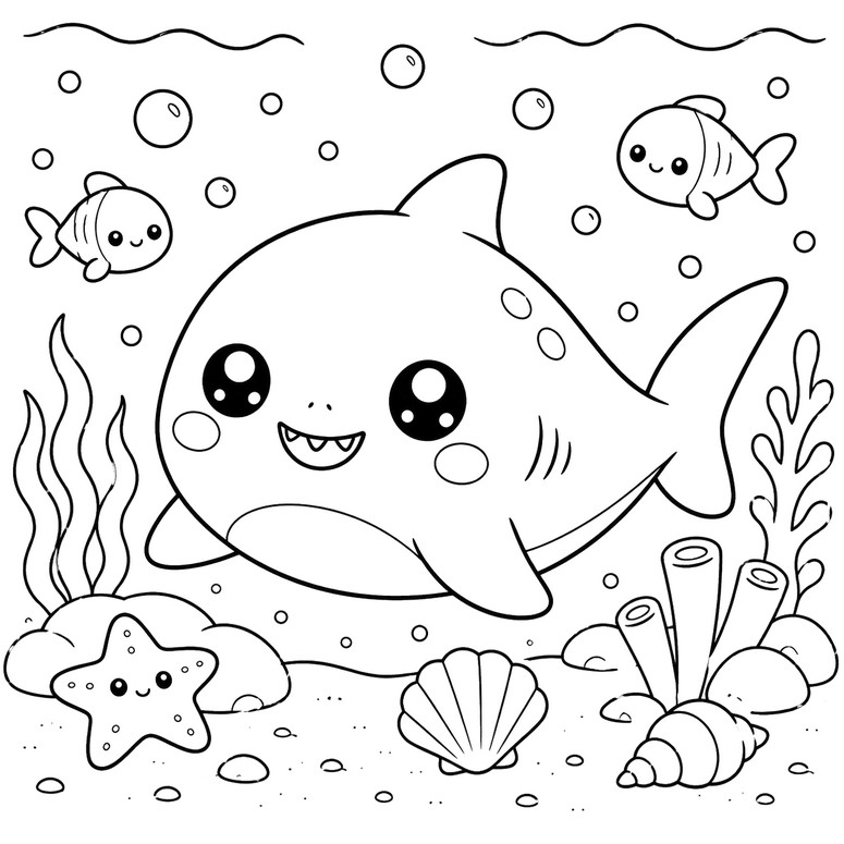 Coloriage à imprimer - Requin kawaii - Animaux Squishy