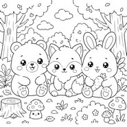 Coloriage à imprimer - Lapin, Renard et Ours - Animaux Squishy