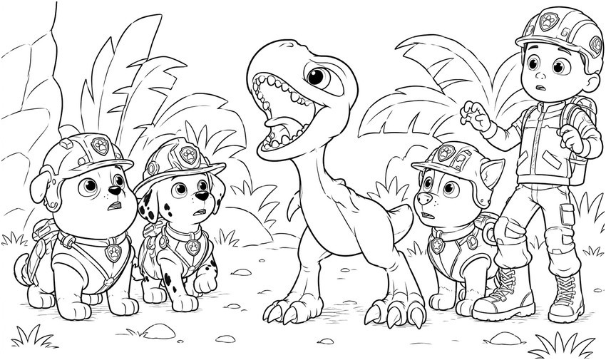 Coloriage gratuit - L'équipe de secours - Pat' Patrouille: Mission Dino