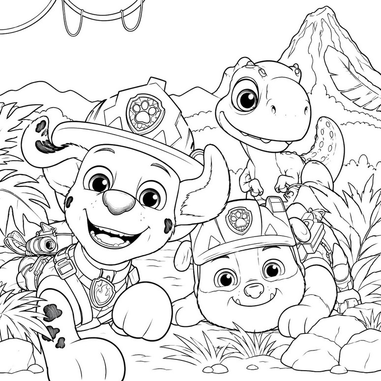 Coloriage à télécharger - Rocky, Rubble - Pat' Patrouille: Mission Dino