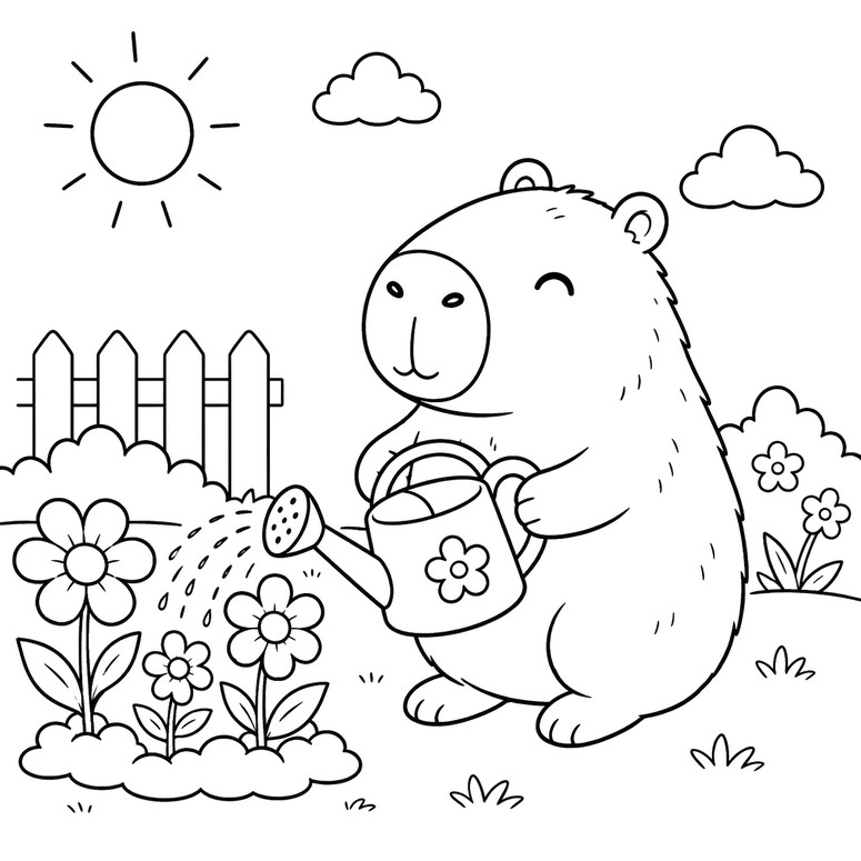 Free coloring page - The garden - Capybara in summer