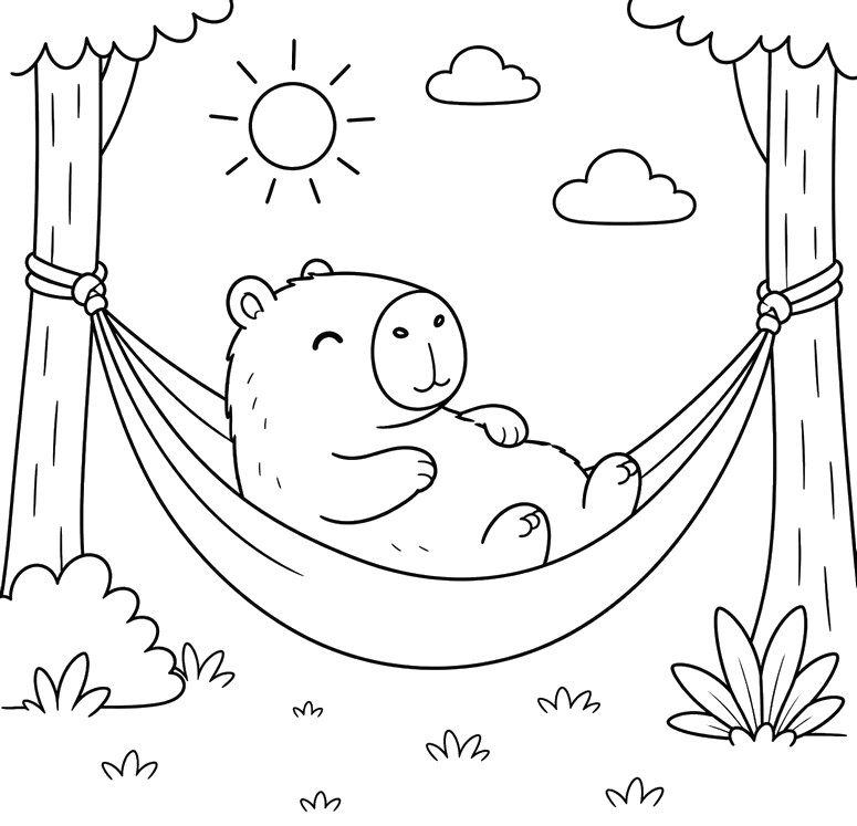 Downloadable coloring - The hammock - Capybara in summer