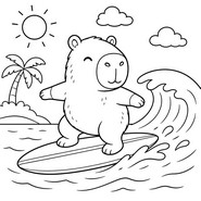 Coloring sheet - Surfing - Capybara in summer