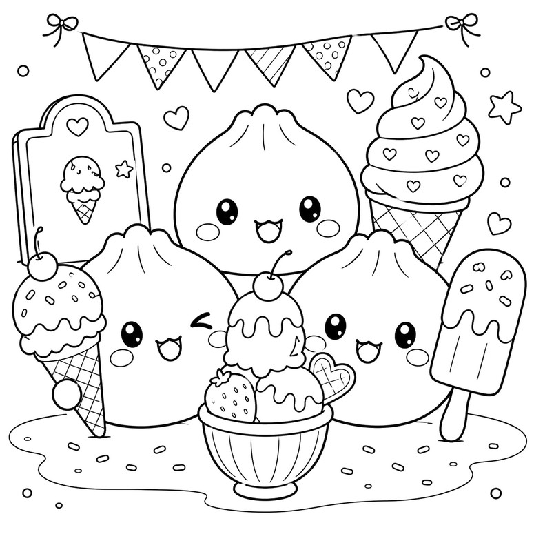 Coloriage à imprimer - Glaces - Squishy Dumpling - Eté