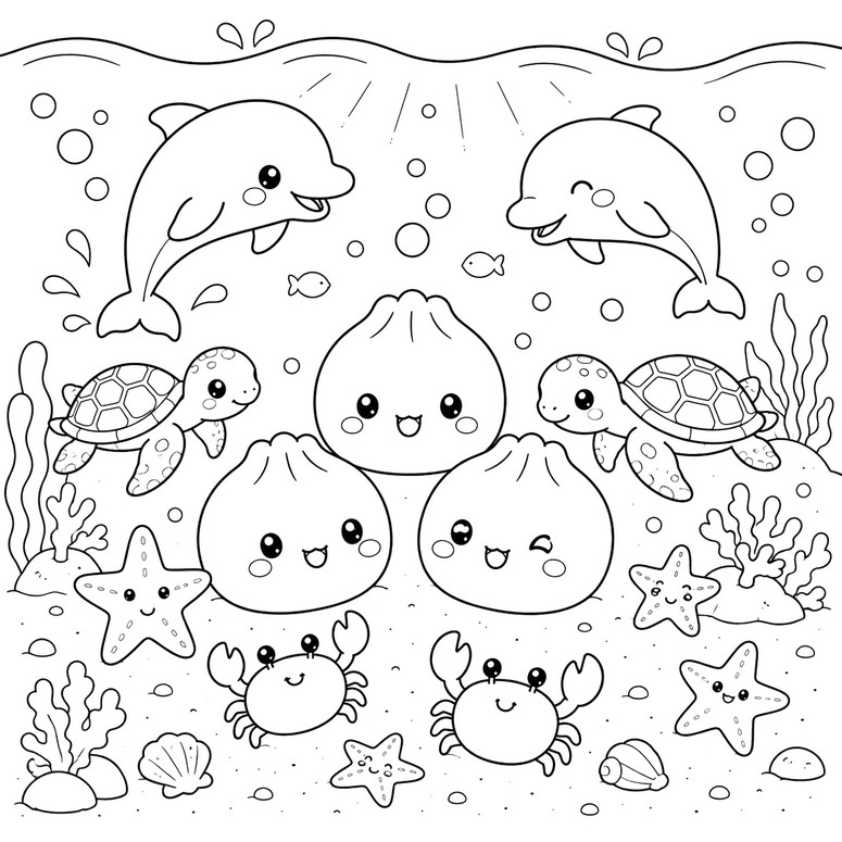 Coloriage gratuit - Au fond de la mer - Squishy Dumpling - Eté
