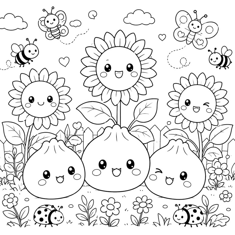 Feuille de coloriage - Dans le jardin - Squishy Dumpling - Eté