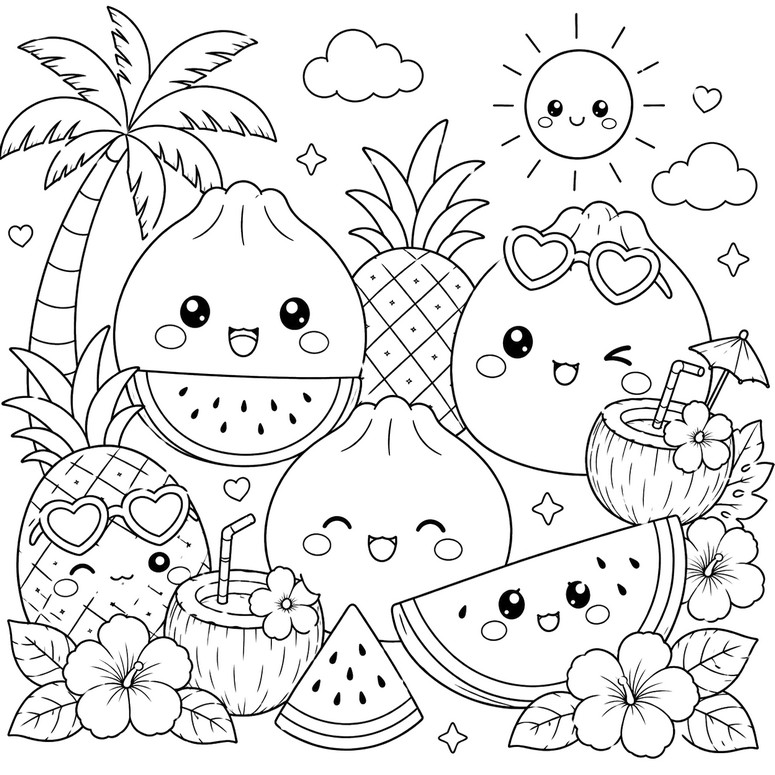 Coloriage - Fruits - Squishy Dumpling - Eté