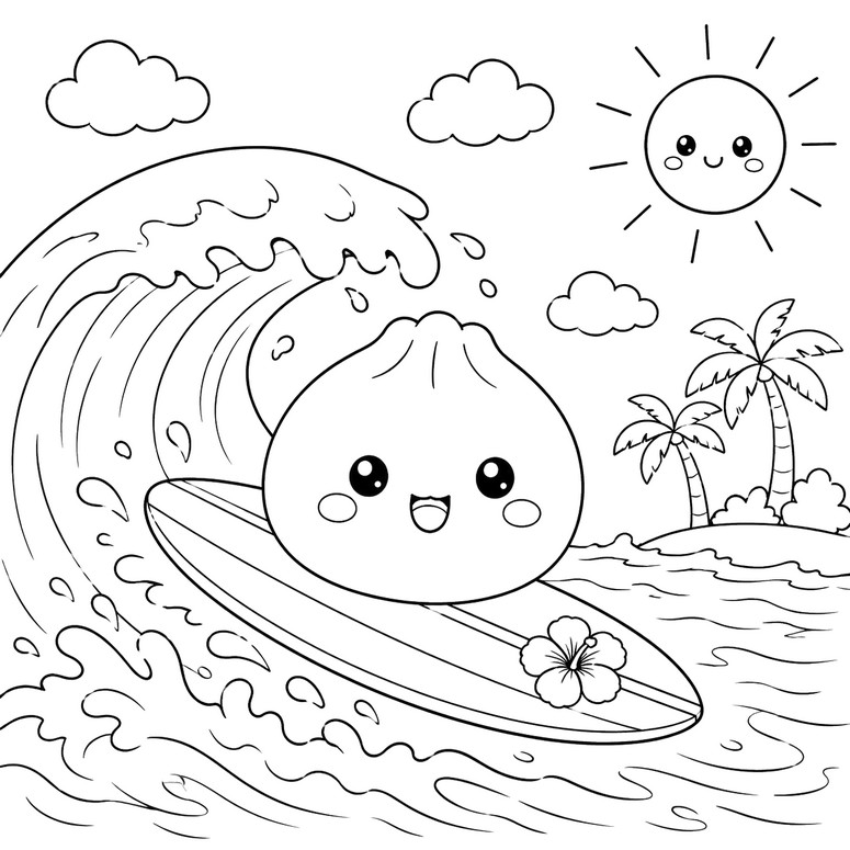 Dessin à colorier - Surf - Squishy Dumpling - Eté