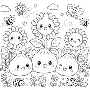 Image à colorier - Dans le jardin - Squishy Dumpling - Eté