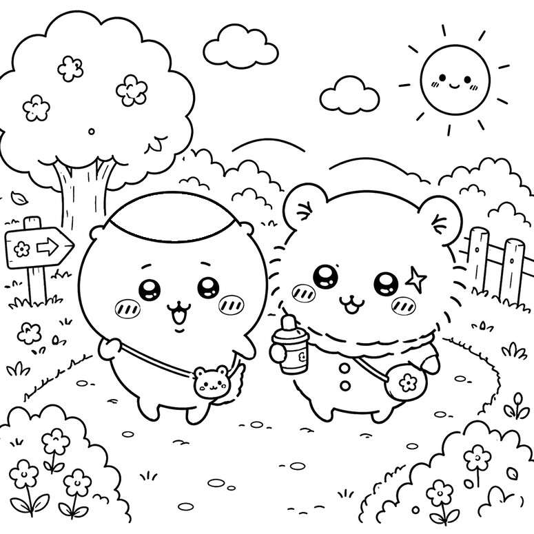 Coloriage à télécharger - Kurimanju & Rakko - Chiikawa