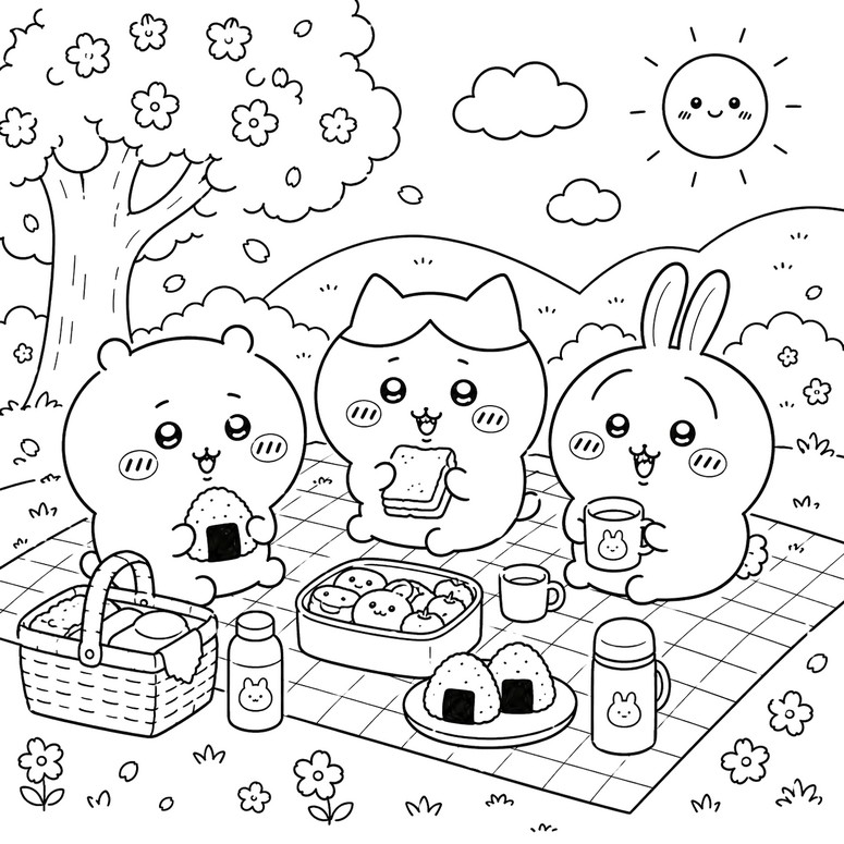 Image à colorier - Pique-nique - Chiikawa