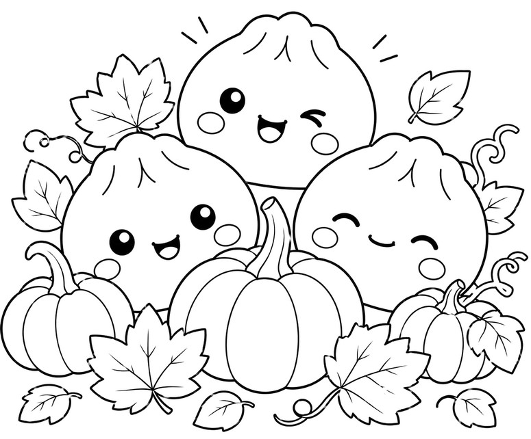 Free coloring page - Pumpkins - Squishy Dumpling - Autumn