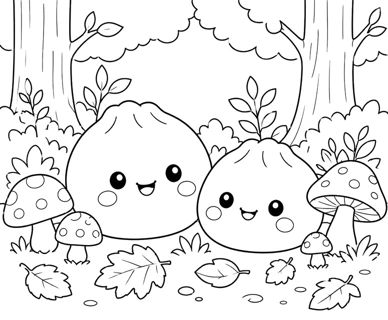 Coloring page - Mushrooms - Squishy Dumpling - Autumn