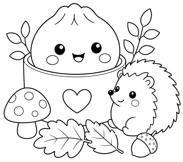 Drawing to color - The hedgehog - Squishy Dumpling - Autumn