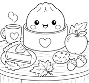 Coloring sheet - Snack time - Squishy Dumpling - Autumn