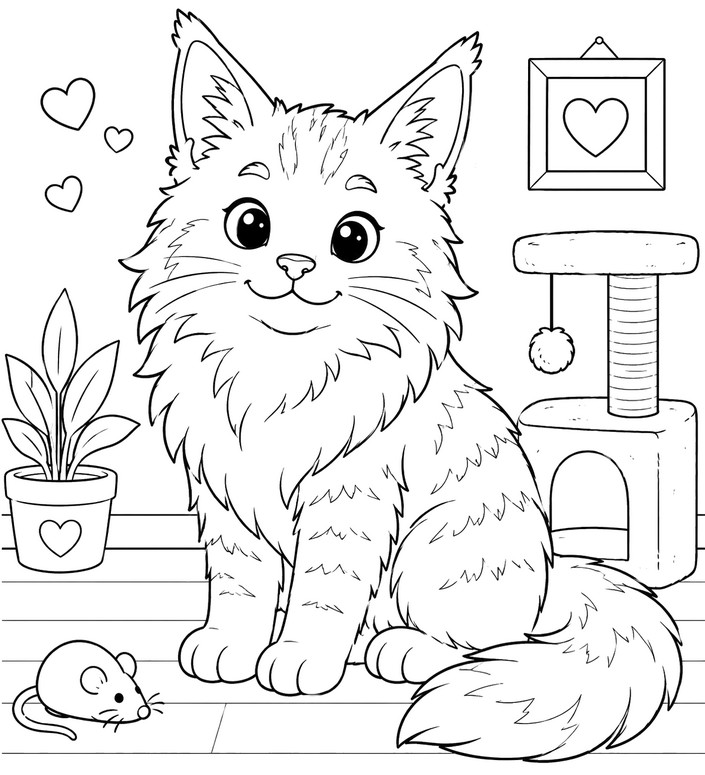 색칠 그림 - 메인쿤 - 순종 고양이
