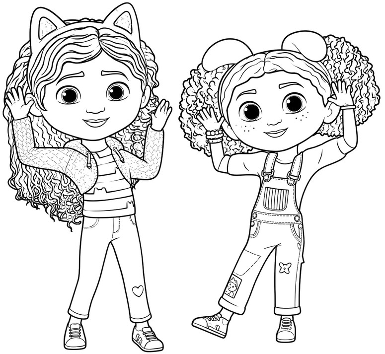 Lámina para colorear - Las dos hermanas - Doozie - La casa de muñecas de Gabby