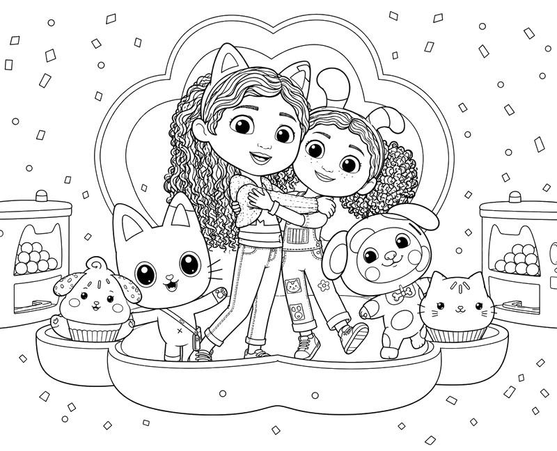 Imagen para colorear - Todos los amigos - Doozie - La casa de muñecas de Gabby