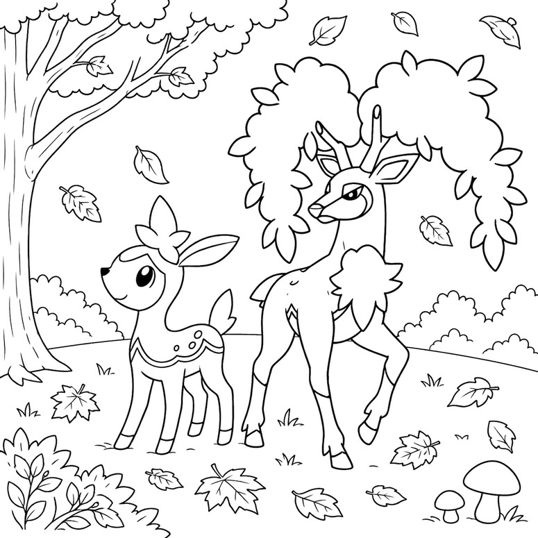 Coloring page - Deerling and Sawsbuck - Pokémon in the fall