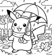 Coloring page - Pikachu - Pokémon in the fall