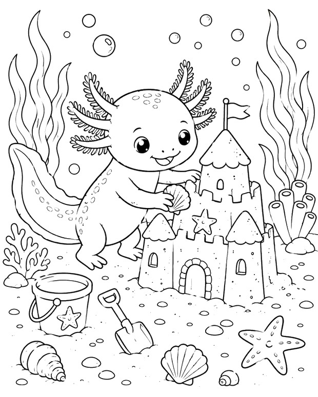 Downloadable coloring - Sandcastle - Axolotl