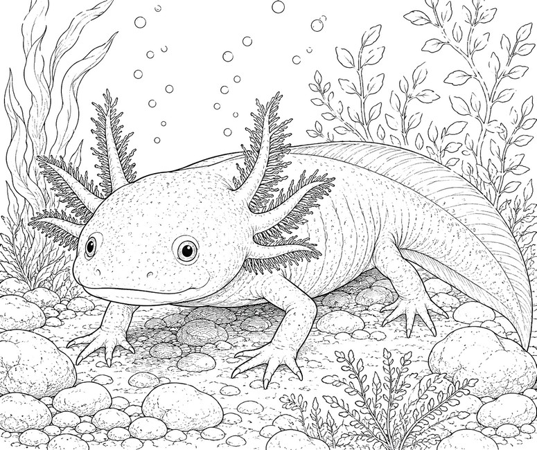 Drawing to color - Realistic drawing - Axolotl