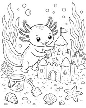 Coloring page - Sandcastle - Axolotl