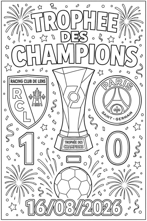 Coloriage gratuit - Trophée des champions 2026 - RC Lens