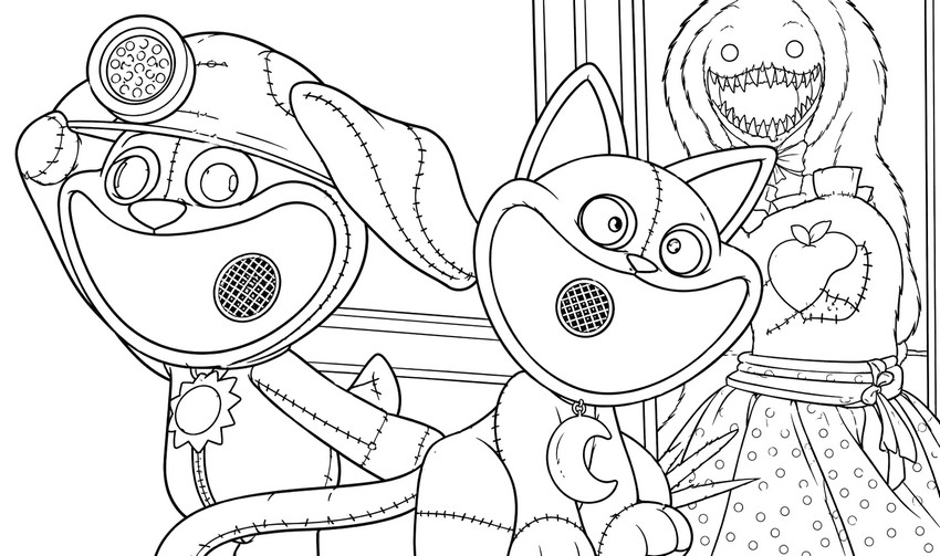 Coloring page - Poe, CatNap, Yarnaby - Escape from Playtime