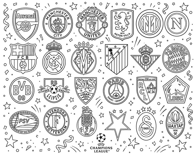 Dessin à colorier - Les équipes qualifiées - Ligue des Champions 2027