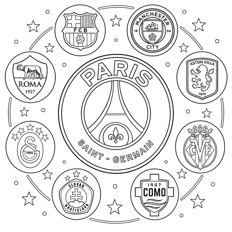 Coloriage à imprimer - Adversaires du PSG - Ligue des Champions 2027