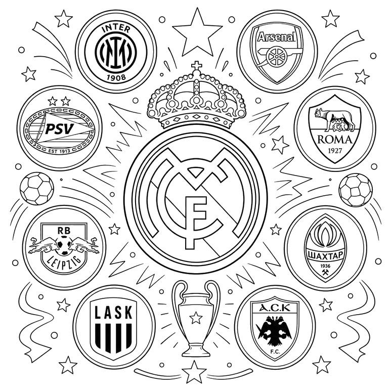 Feuille de coloriage - Adversaires du Real Madrid - Ligue des Champions 2027